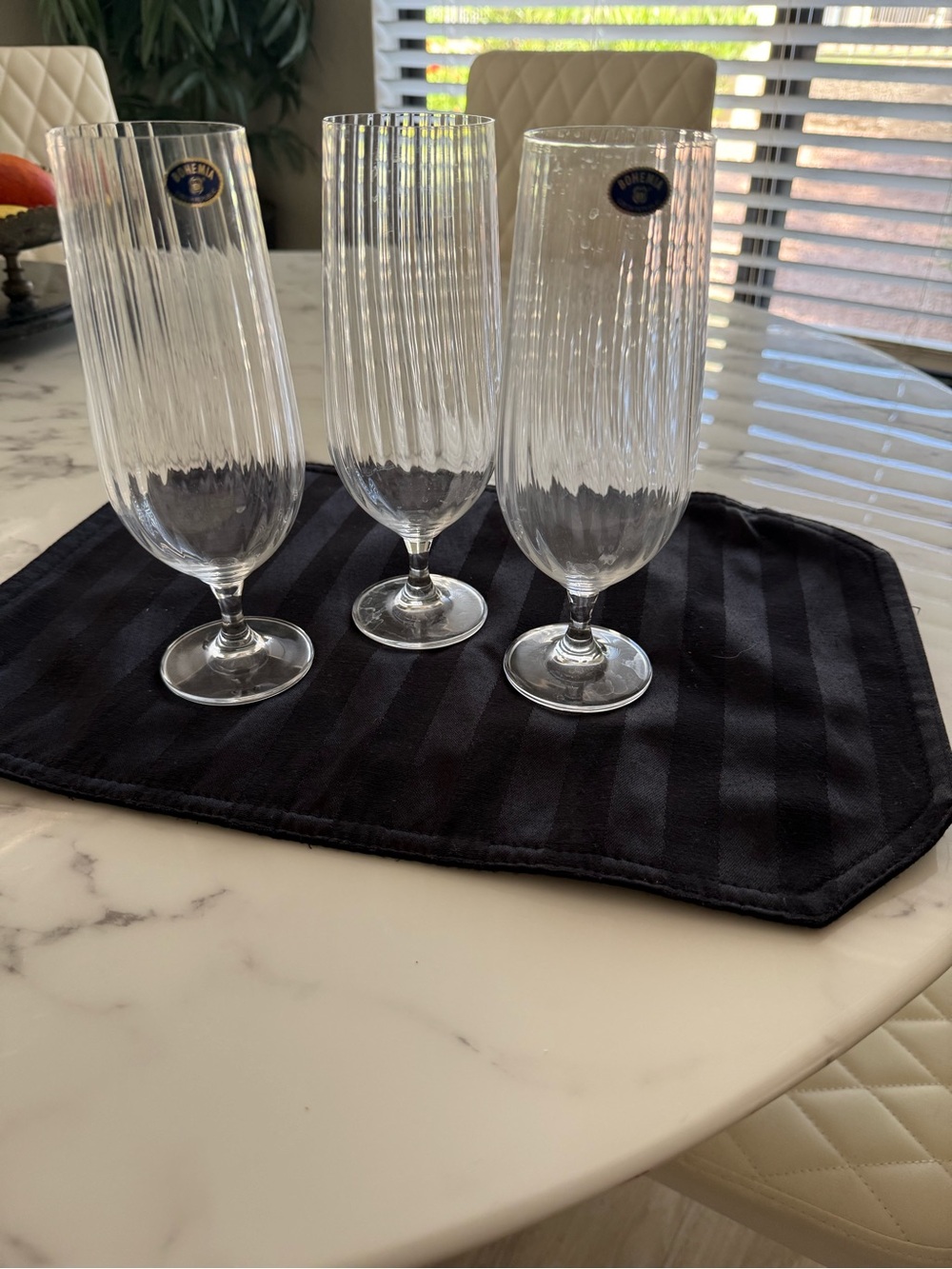 Set of 3 Ribbed Clear Stem Beer Glasses by